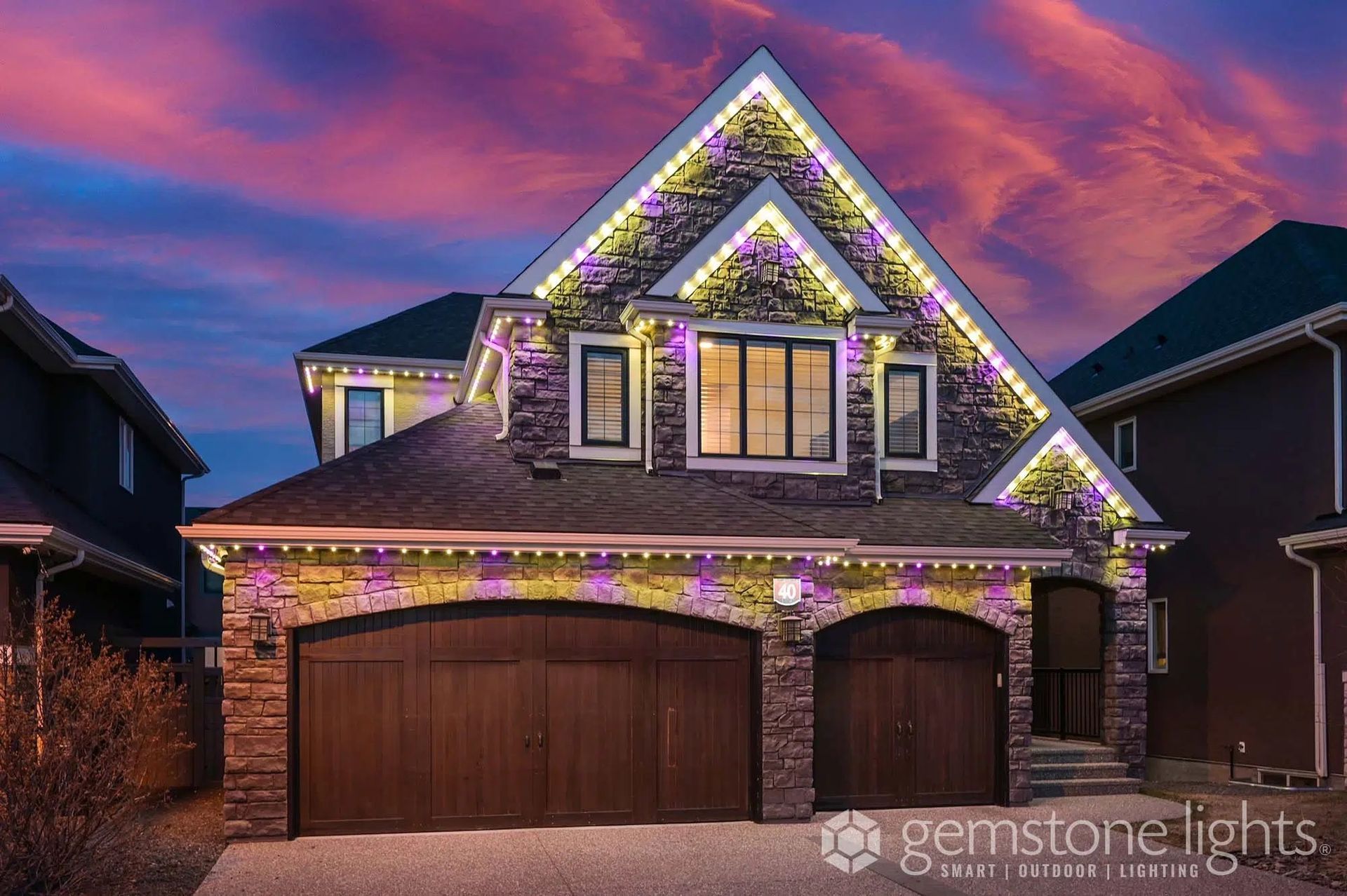 Mountain Valley Electric installs permanent architectural-grade exterior holiday lighting.